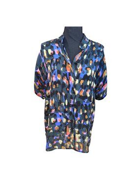 CABI Womens M Multicolor Abstract Artsy Blouse Watercolor Relaxed Lightweight